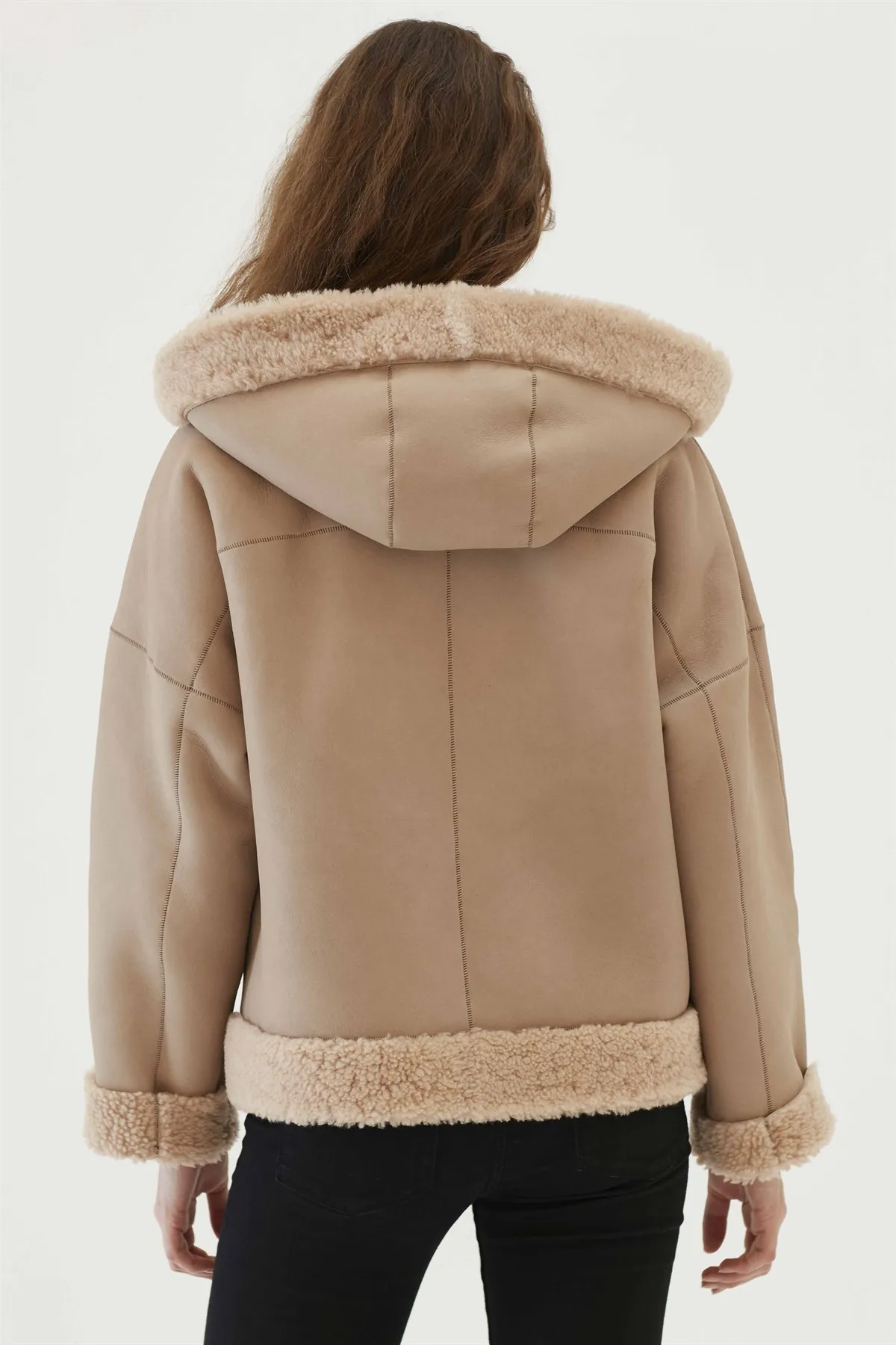 Manteau en fourrure pour femme, veste en peau de mouton véritable, doux, de qualité, garde au chaud, produit turkiyède, Parkas de sport à capuche pour motard