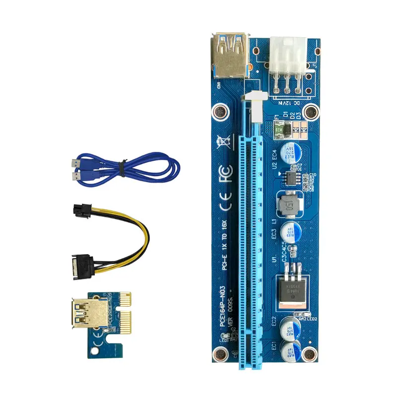 

VER009S PCI-E Graphic Riser Card 009S PCIE PCI Express 1X to 16X Adapter 100CM 100CM USB 3.0 Cable SATA to 6Pin Power Cord