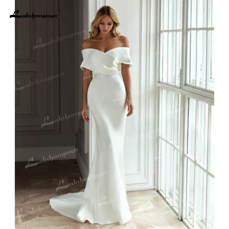 Robe de Mariée Sirène Plissée en Satin avec Poignées Amovibles, Robes de Soirée Personnalisées, 2 en 1