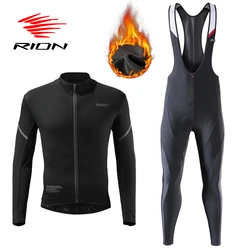 RION-Conjunto de Ropa de Ciclismo para Hombre, conjunto de Jersey y pantalones térmicos con pechera, mallas transpirables y cálidas para bicicleta de montaña, Invierno