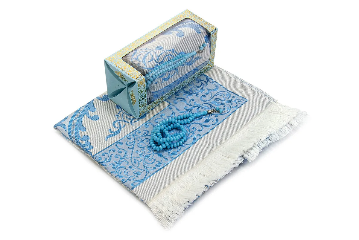 Arabic Quran Holy Miswak Muslim Elhamdulillah Ramadan Set, İslamic Prayer Rug Hacerül Esved Essence Skullcap Rosary Gift Box the First Class High