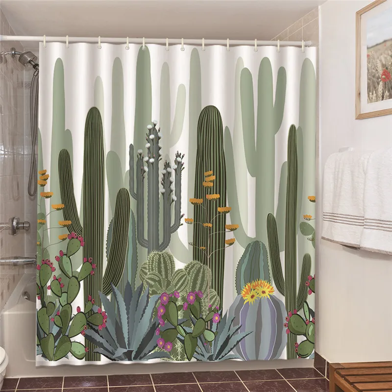 Bathroom Shower Curtains Starfish Conch Romantic Paris Cactus Printing Curtains For Bath Polyester Waterproof 150x180cm Curtain