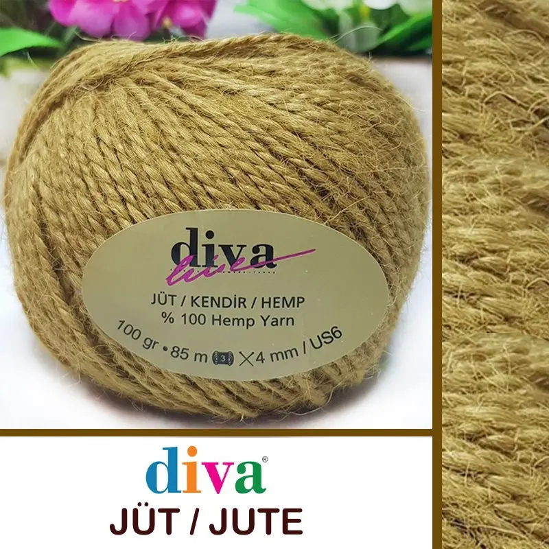 Hemp Knitted Yarn - 16 Color Options - 85 Meters (100gr) - Diva Jüt Ipi - Mat - Basket - Door Ornament - Bag - Amigurumi - Accessory Materials - Home Textile - DIY