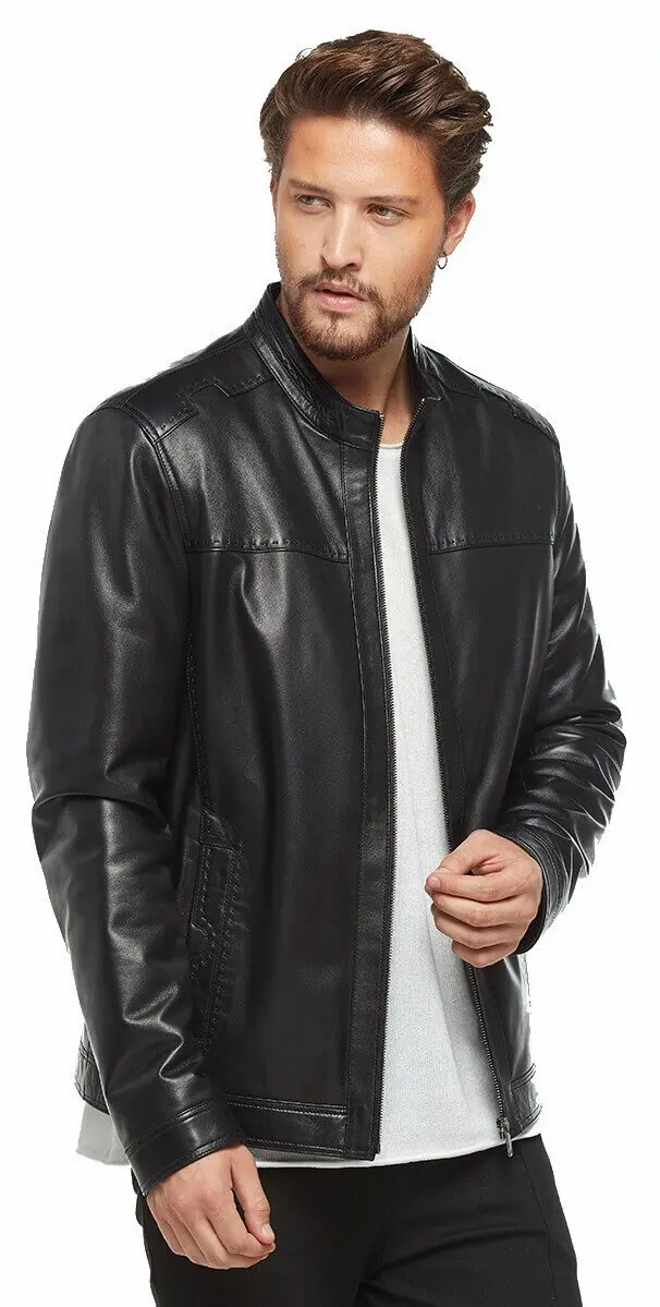 Cappotti sportivi in pelle classici cuciti neri originali in pelle di agnello autunno inverno 2022 Biker Slim Large Size muslimah