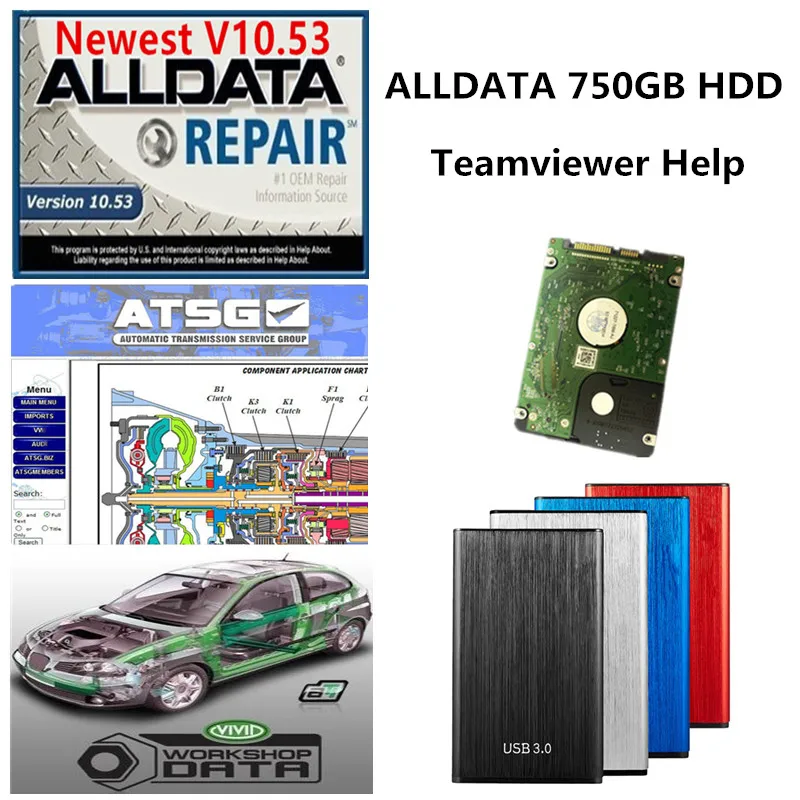 

2021 hot Auto repair software alldata 10.53 vivid workshop 10.2 atsg Car repair data software with 750gb HDD Support Remote Help