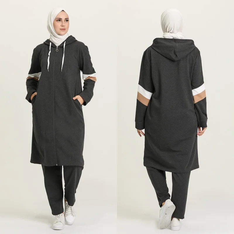 2021 season hooded tracksuit 2 piece muslim women hijab plus size tracksuit fashion zipper Dubai Islamic sports arabia turkey