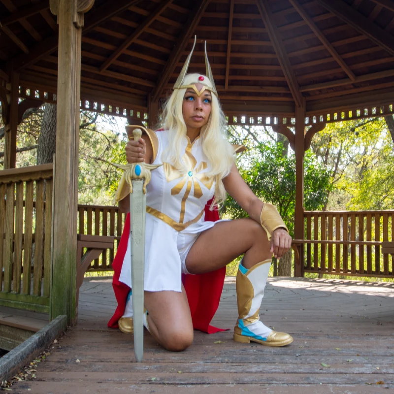 she ra dress up She Ra Cosplay Costume Power Princess She Ra Cosplay Dress With Red Cloak White Dress Uniform Set