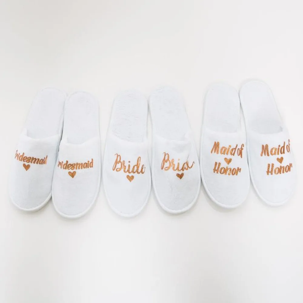 Personalised Wedding Bridal Party  Slippers Bride Mother of the Bride/groom Bridesmaid Gift rose gold foil gold glitter silver