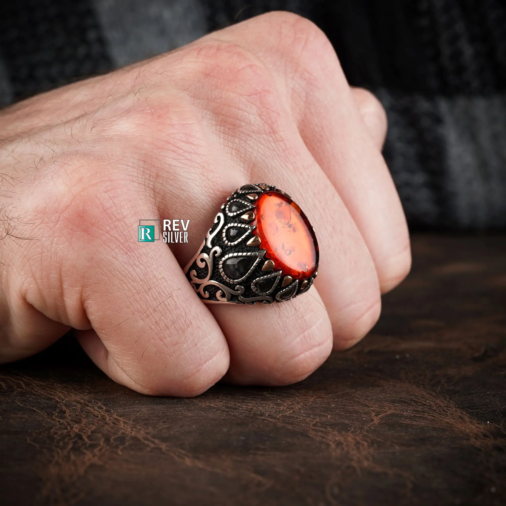 Mens Handmade Ring, White Pearl, Onyx, Agate, Amber Stone Oval Side Drop Model 925 Silver Ring Men Silver Jewelry, Men Rings