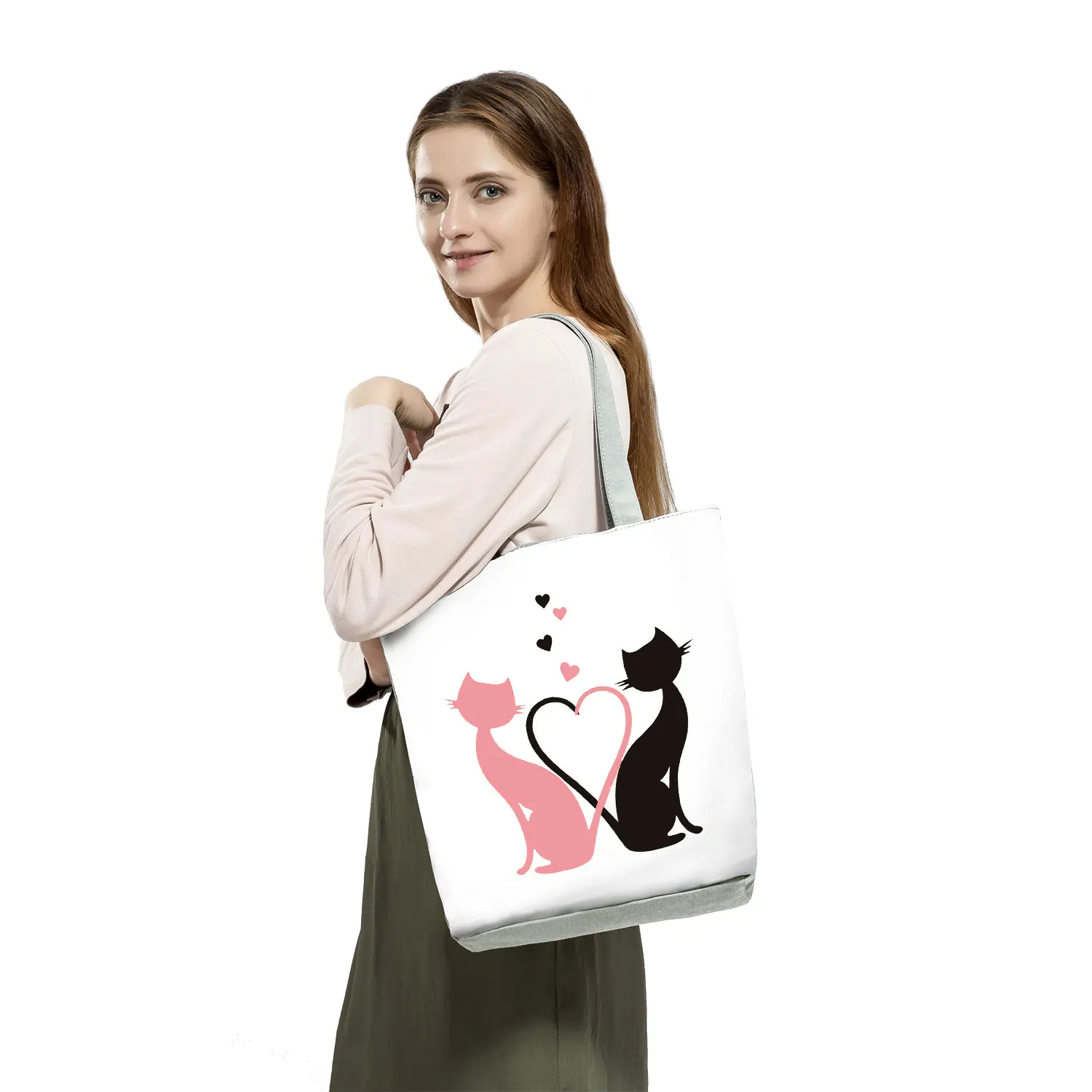 Women Cartoon Black Cat Handbags Life Pet Trend Fashion Print Shopping Bag Lady Travel Beach Tote Bag Cute Shoulder Bag Female