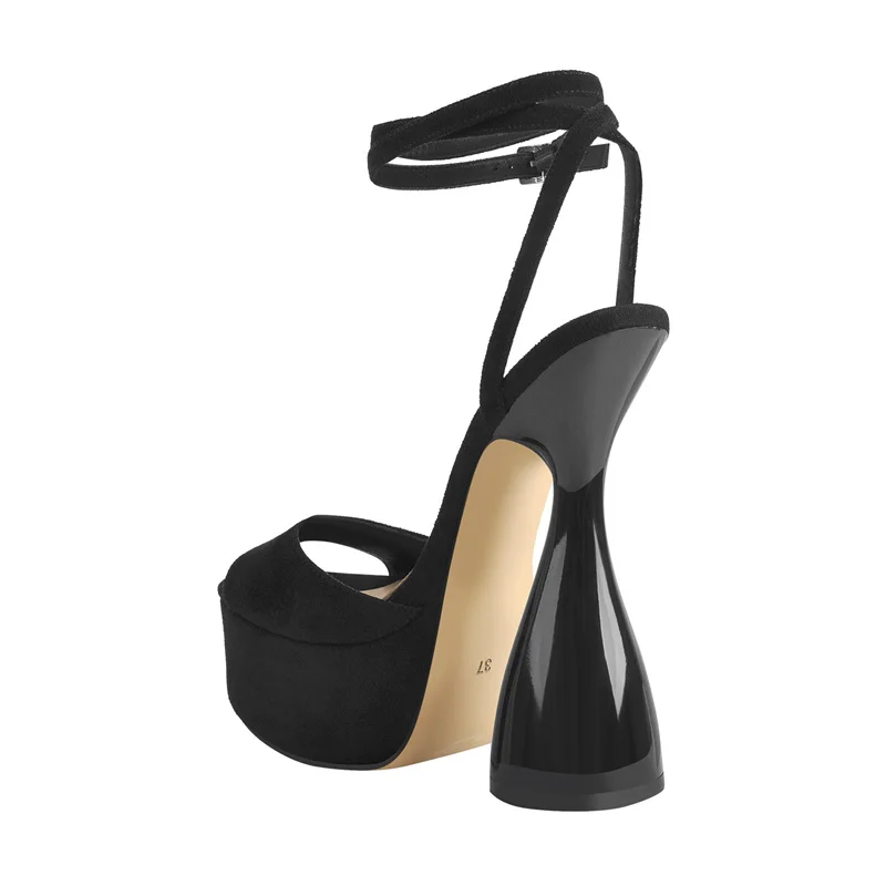 Onlymaker-Sandalias de Punta abierta con plataforma aterciopelada para mujer, zapatos de tacón alto con correa en el tobillo, calzado Sexy de talla