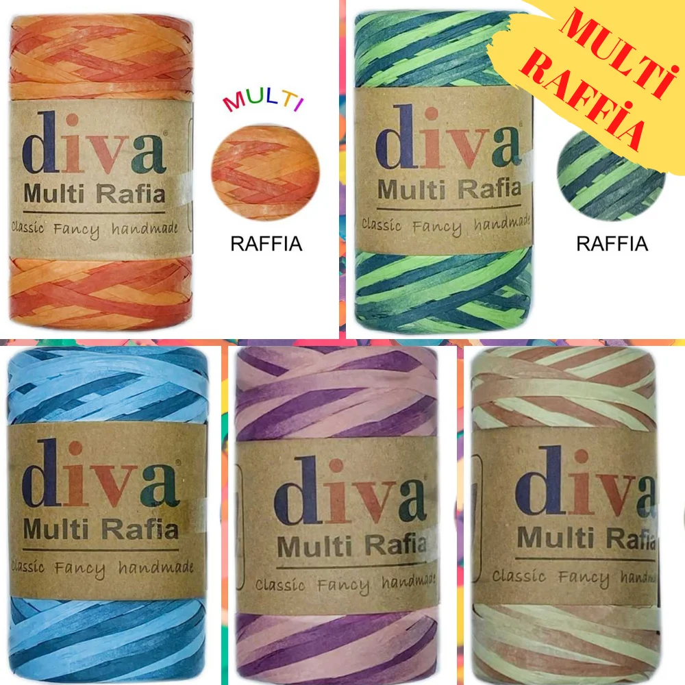 Multicolored Raffia Paper Yarn - 125g 180m - 5 Color Options - Wall - Door Decoration, Bag, Basket, Supla, Placemat, Placemats, Mirror Decoration, Hat, Cord, Home Textiles, Accessory Materials, DIY