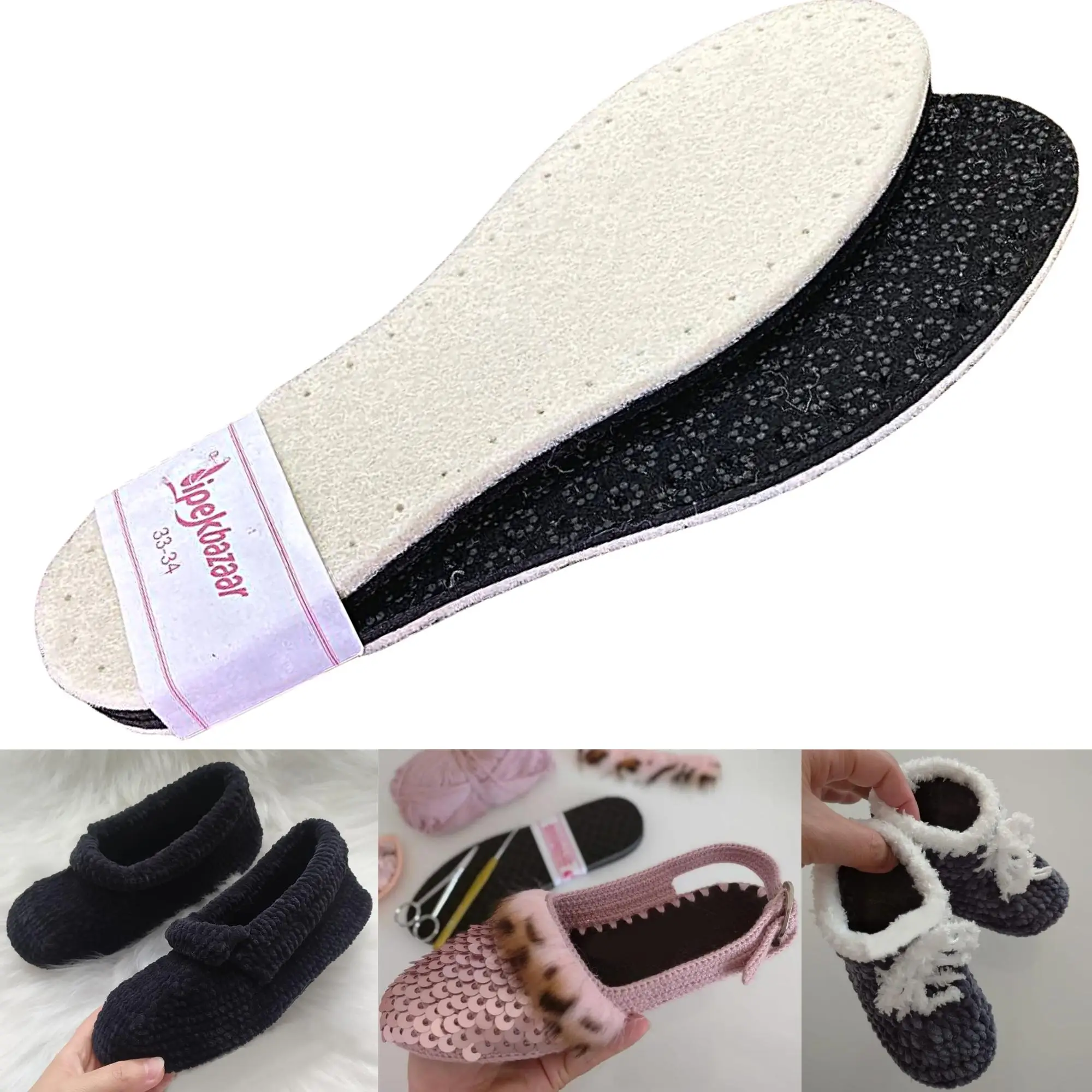 12 Pair Anti-Slip Wool Felt Sole for Knitting Indoor Slippers Winter Warm House Shoes Sole Suitable for Kids, Women and Men