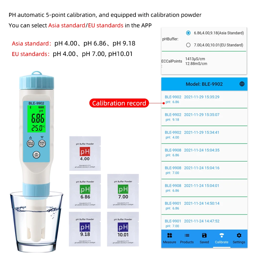 Imagem -06 - Esperto do Medidor de ph do Dente Azul Tds ph Tds Medidor de Temperatura Verificador do Monitor da Qualidade da Água de Digitas para a Piscina Profissional