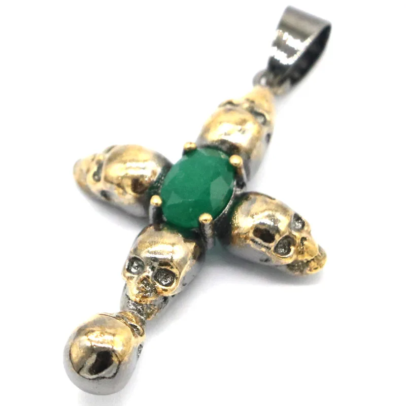 اشتر 4 واحصل على 1 مجانًا 44x24 مللي متر 2021 نيو القوطية الجمجمة 7 جرام ريال الأحمر روبي الأخضر الزمرد للرجل الشارع مجوهرات الذهب الأسود والفضة قلادة #6