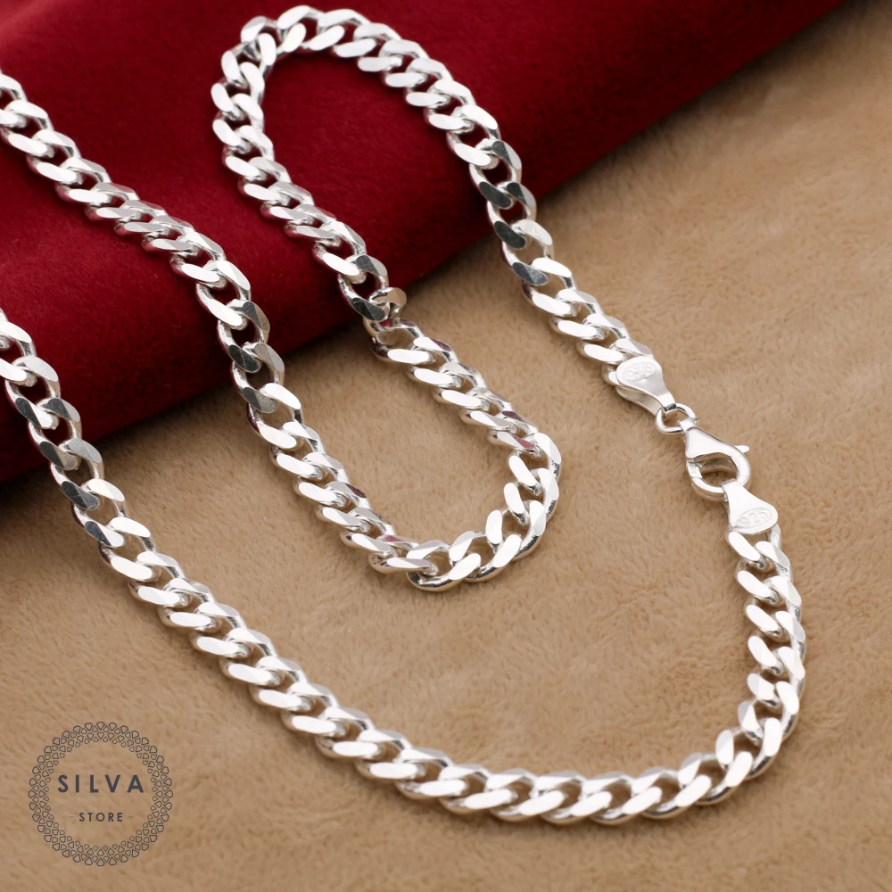 Silva Original 925 Sterling Silver 6mm Necklace for Men S925 Silver Fashion Jewelry Gift Mens Cable Chains