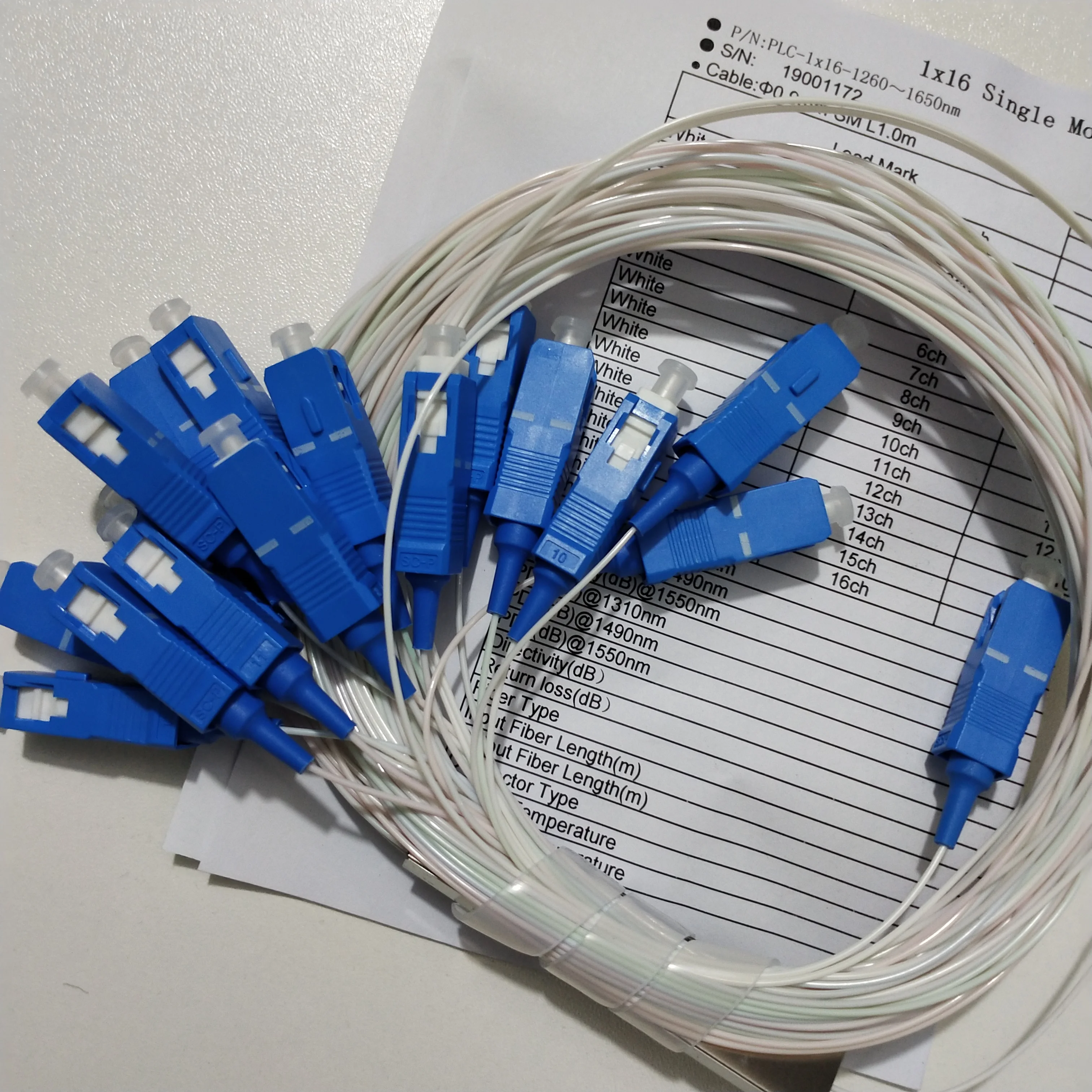 

Factory price 20pcs/lot optical fiber PLC splitter 1x16 SC/upc Blue FTTH PLC splitter