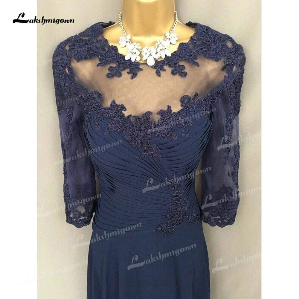 Vestidos para madre de la novia de talla grande, apliques, vestido de noche de noite, tres cuartos hasta la rodilla, azul