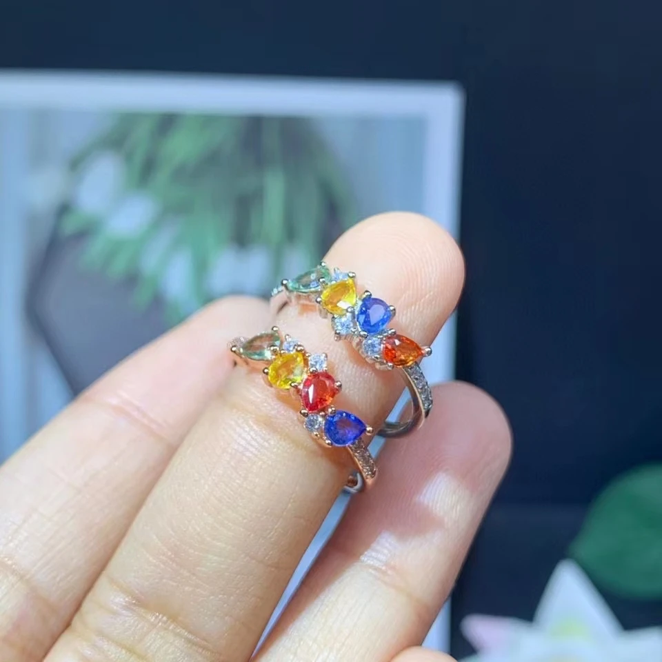 Fine jewelry 100% 925 sterling silver natural color sapphire girls ladies ring good fire rose gold support re-inspection