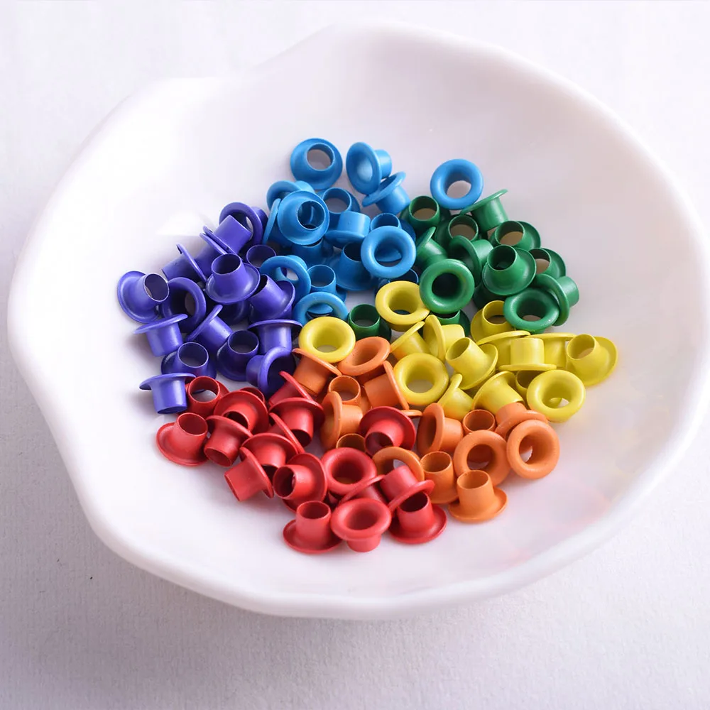 Colorful Grommets Sewing Eyelets - 6 Color 4mm Metal Eyelets Round Hole Grommets DIY Rivet Leathercraft Accessories for Bead