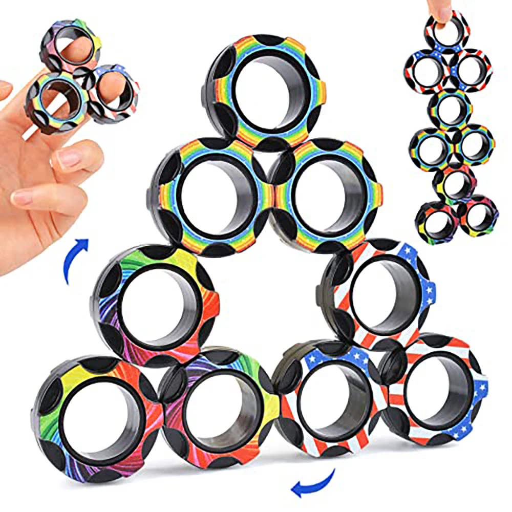 New 9Pcs/Set Strong Magnetic Ring AntiStress Fidget Toys Magic Ring Props Tool Bracelet Anti Anxiety Magnetic Spinner Rings Toys