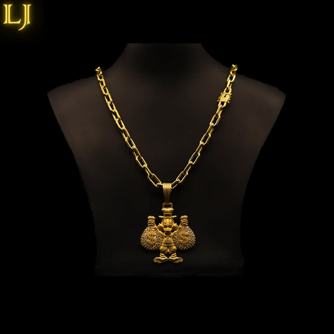 8MM Lengthed Chain Set + Scrooge Pendant Uncle Scrooge with Ancient Coin studded Pouches®Eternal Guarantee in Color!