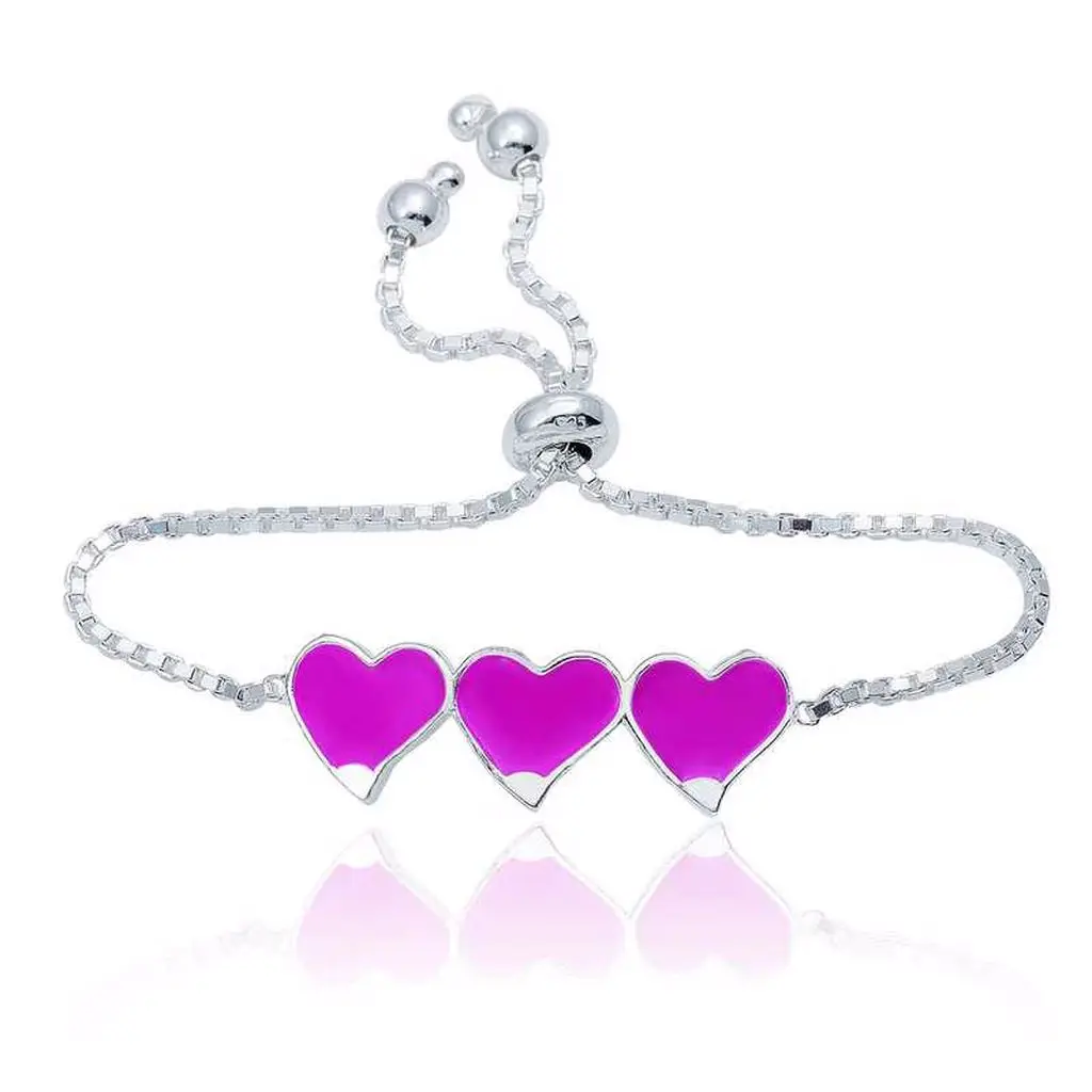 ​Silver Pink Three Heart Kids Bracelet Kids Silver Blue Beaded Plate Kids Bracelet Birthday Gift - Box -for - Boy and Girl- Fashion