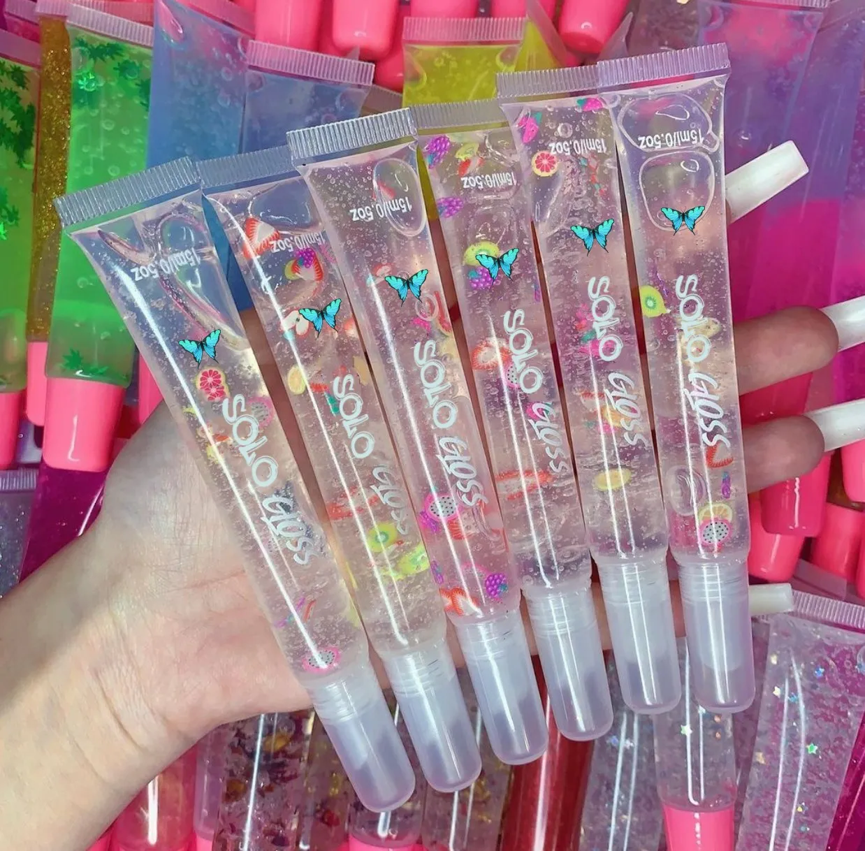 Thin And Long Glosses Vegan Big Chunky Gold Tubes Key Chains Silver Top Squeeze Thin Tube Lip Gloss Private Low Moq