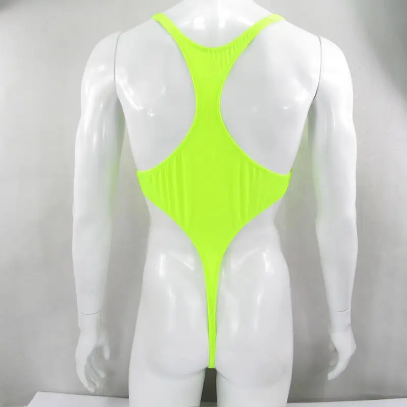 G828B Mens Thong Bodysuit Stretchy High Cut Racer Back Jersey Spandex