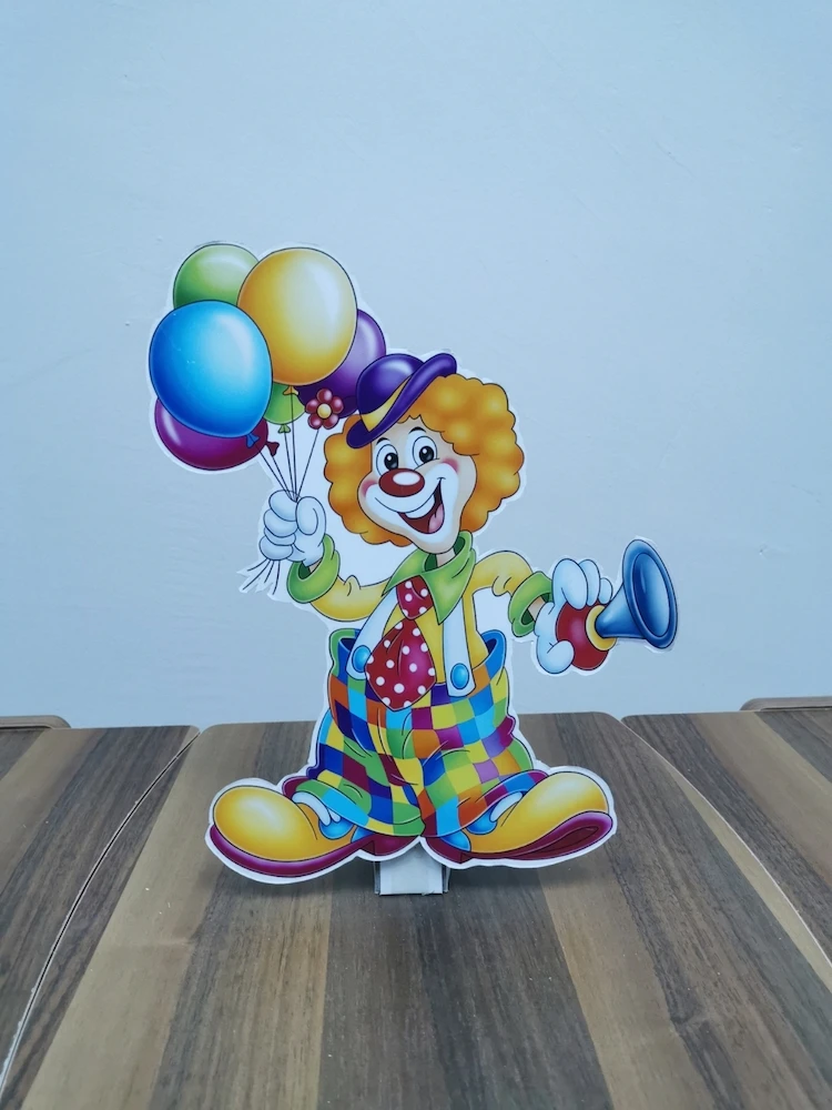 Cute Clown with Balloons Foam-board Cutout Standee with Cardboard Stand, Kids Birthday Decoration, Clown Concept Party Supplies