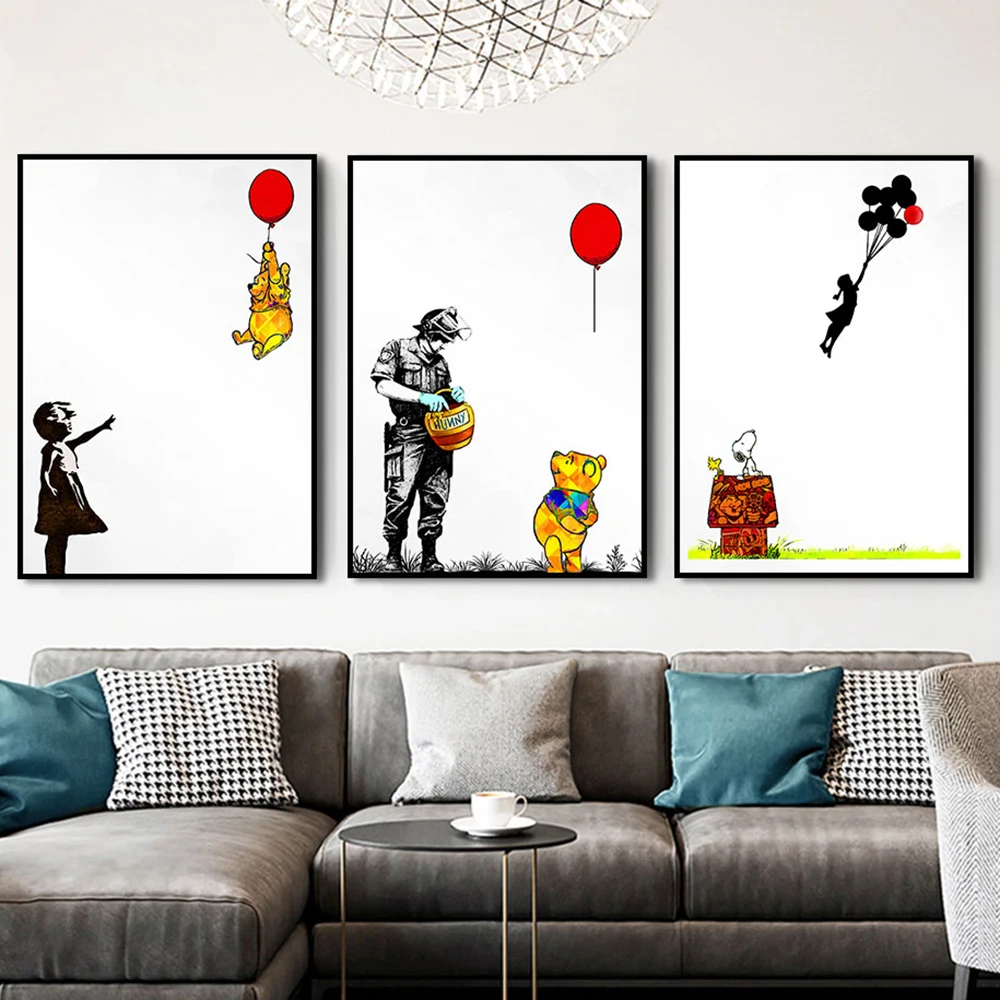 Winnie the Pooh And Piggy Graffiti Art Disney Banksy Poster Print Canvas Patinting For Living Room Nordic Home Wall Decoration