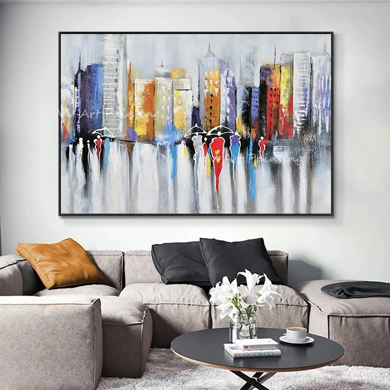 Colorful Modern City Building Art Handpainted Thick Knife Oil Paintings on Canvas Modern Art Best Gift Pictures Unframe