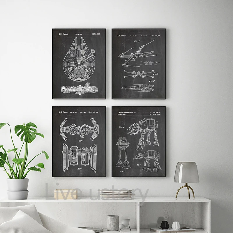 الخيال العلمي مركبة الفضاء المشارك سفينة الفضاء مخطط رسم جدار قماش رسم مطبوع اللوحة الطائرات صور الأولاد غرفة ديكور