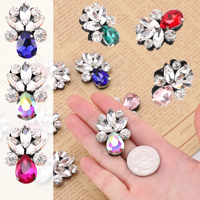 Multicolor 2pcs Patches Rhinestones Ornament Glitter Clear Crystal Glue on Diamond Strass Accessories for Clothing Decorations