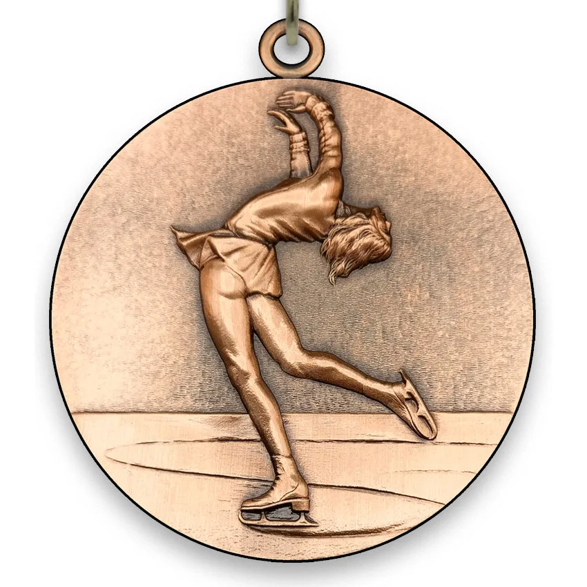 Large Metal Figure Skating Female - Bronze Medal - 6,4 cm - with Neck Ribbon size 2,2cm x 80 cm - Choice of Ribbon Colours.