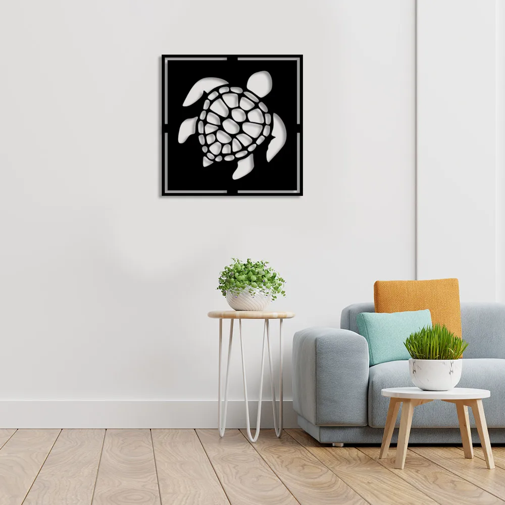 Geometric Floating Sea Turtle Wall Room Home Accessory Wooden Table 50x50cm