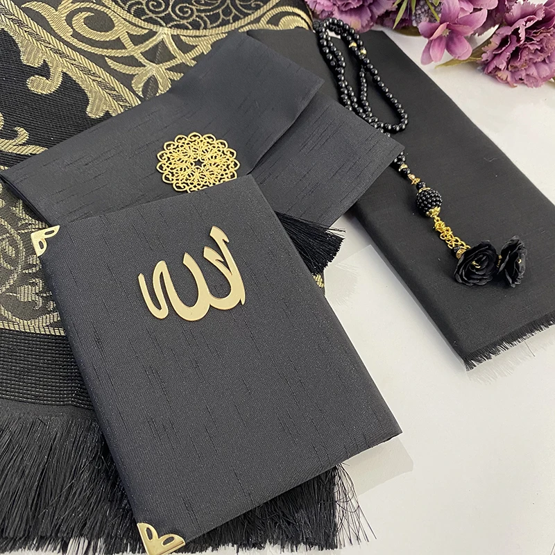 

Black Velvet Islamic Gift Set Arabic Yaseen Prayer Mat Tasbih Hajj Favors Gebedskleed Islam Coran Muslim Rug Mother Father Days