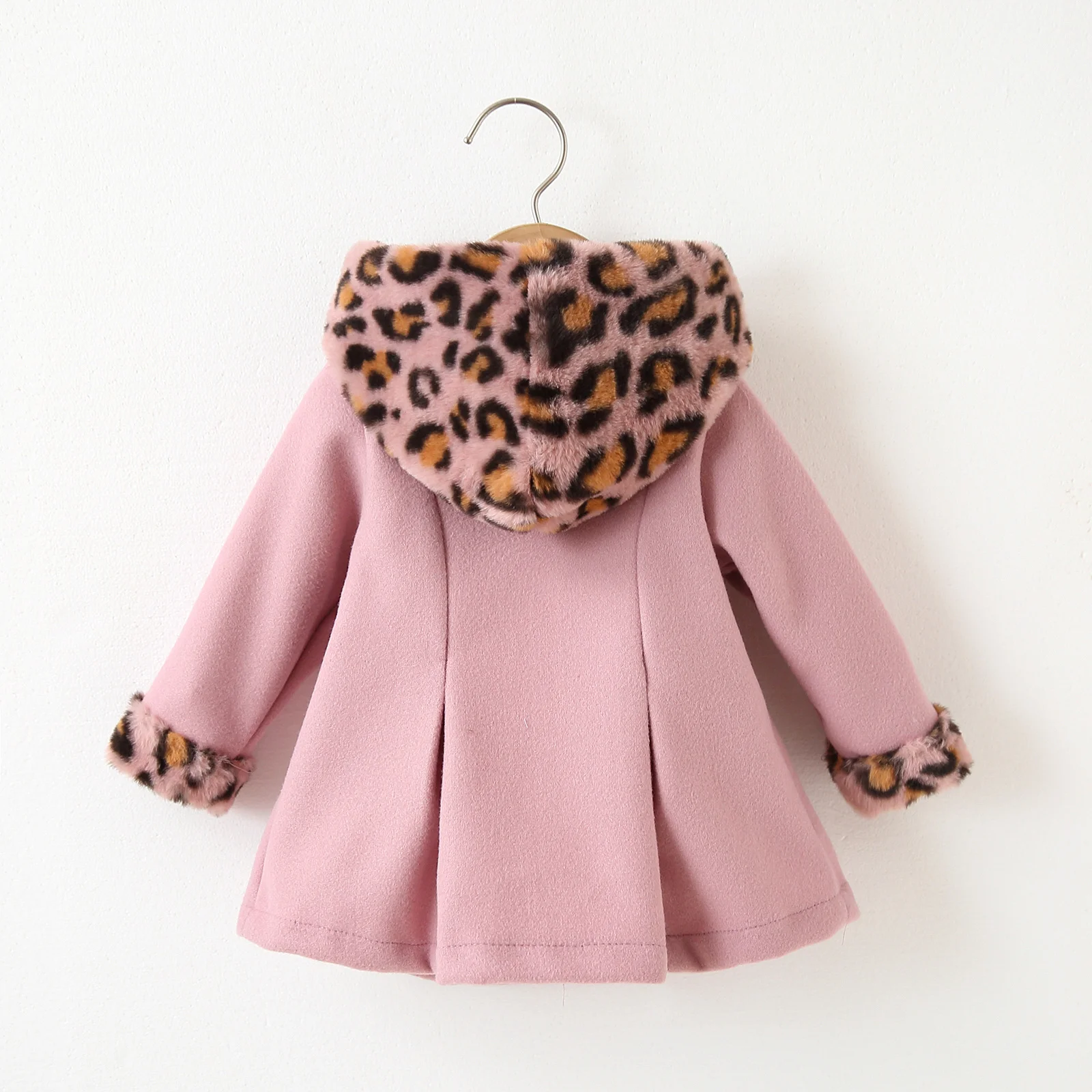 PatPat Baby Red Long-sleeve Button Down Leopard Hooded Wool Blend Coat