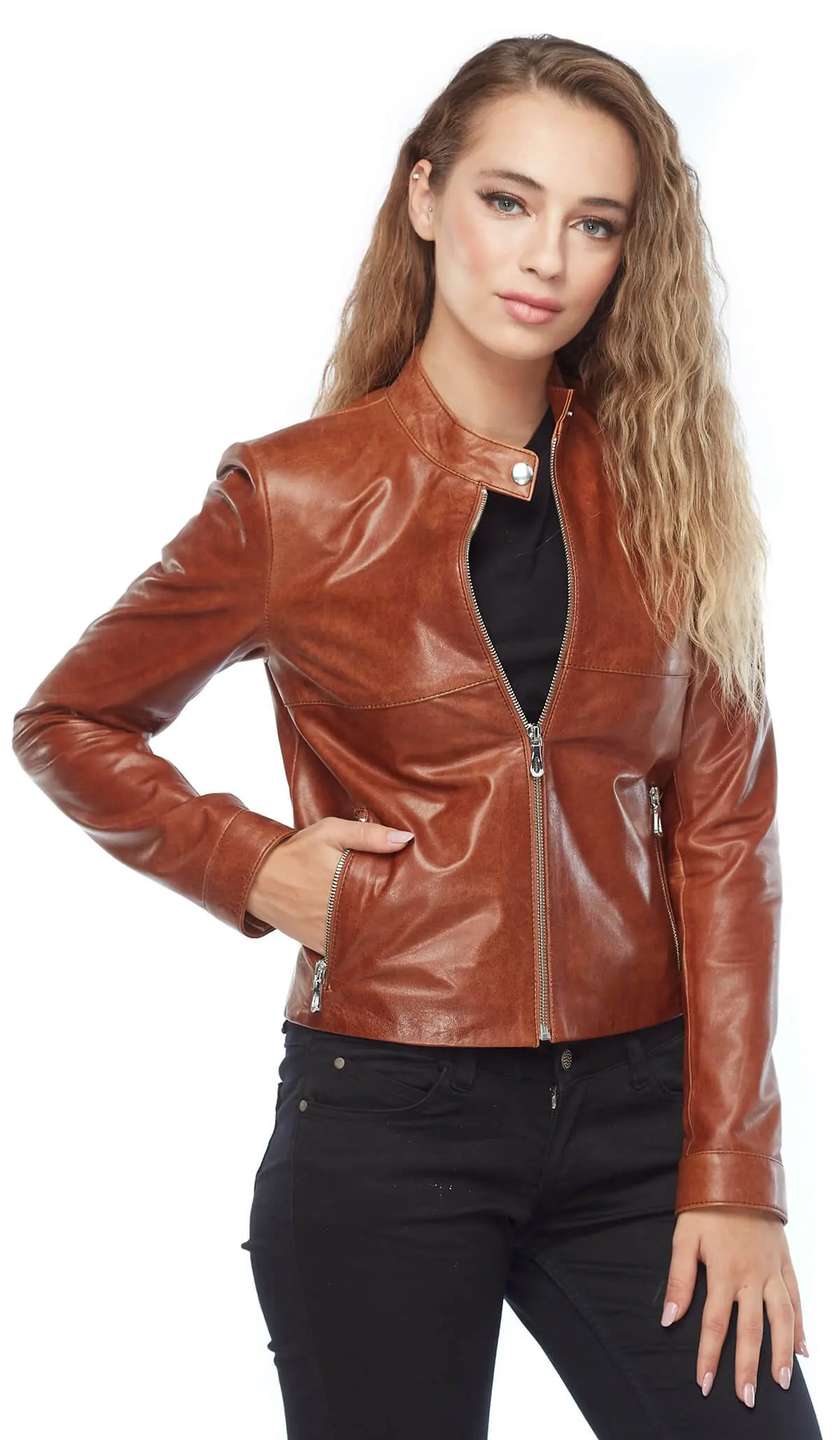Mantel Jaket Wanita Kulit Asli Kulit Domba Domba Kulit Domba Musim Gugur Musim Dingin 2022 Tipis Ukuran Besar Antik Biker Tan Flora