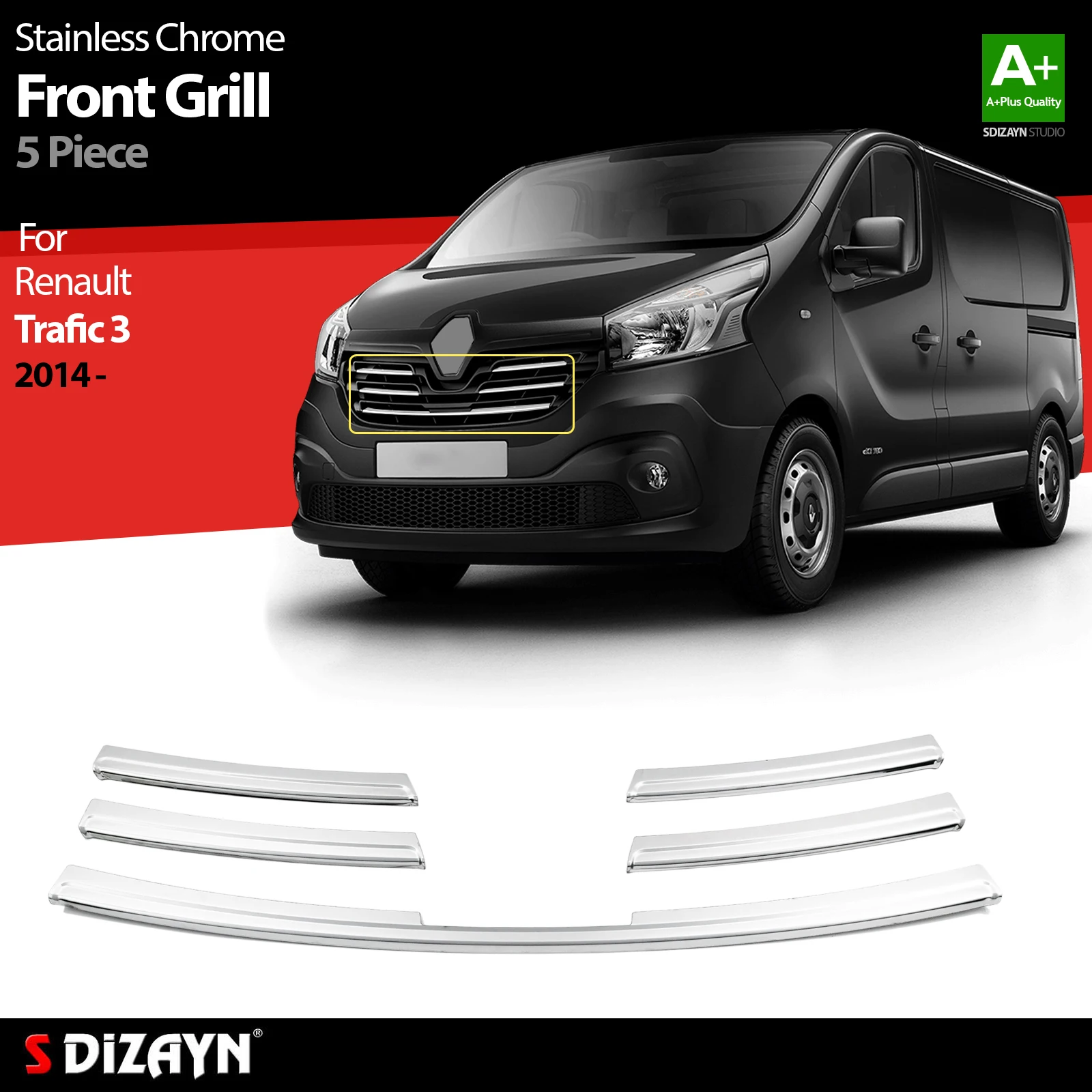 

S Dizayn For Renault Trafic Chrome Front Grill Stainless Steel 5 Pc Exterior Car Accessories Auto Parts Products Stickers Style