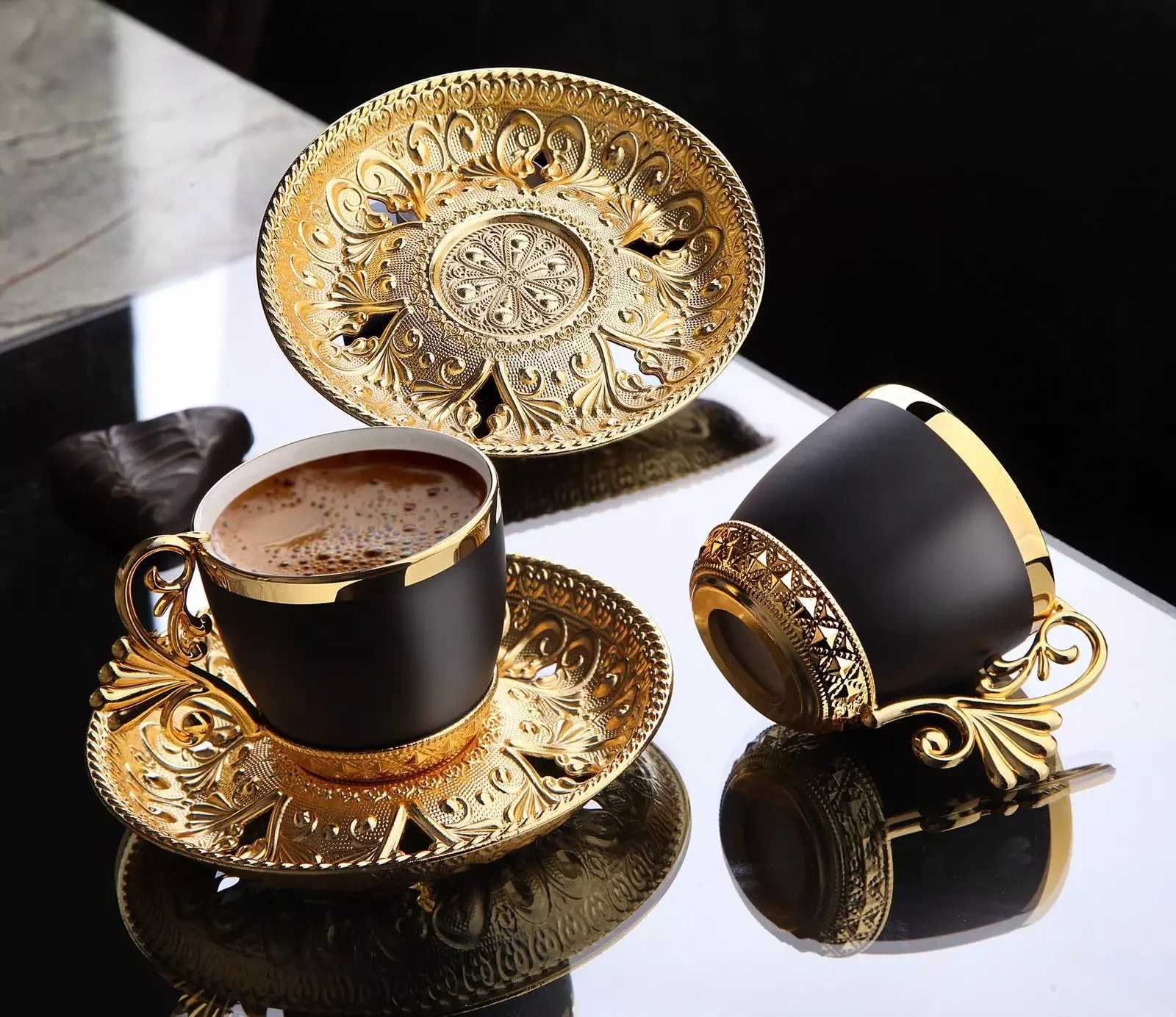 Turkish Golden Coffee Cups 12 Pcs Saucers Serving Set Ceramic Coffee Mugs Best For Home Decor Demistasse Porcelain Coffee Set