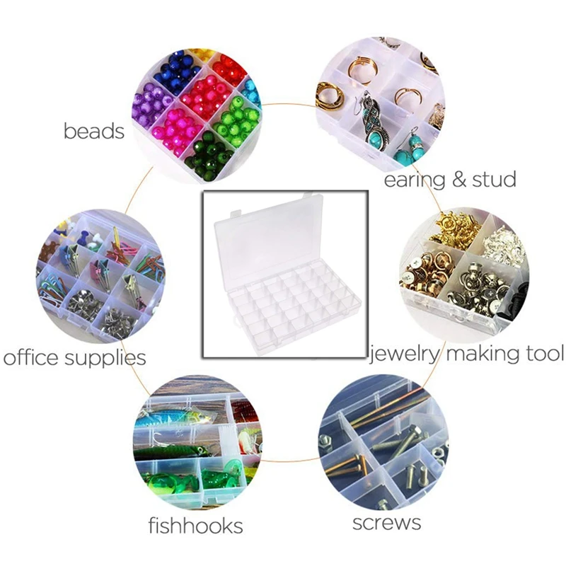 36 Grids Plastic Storage Box with Adjustable Dividers Organizer Box for Beads Crafts Jewelry Fishing Tackles Earring Container