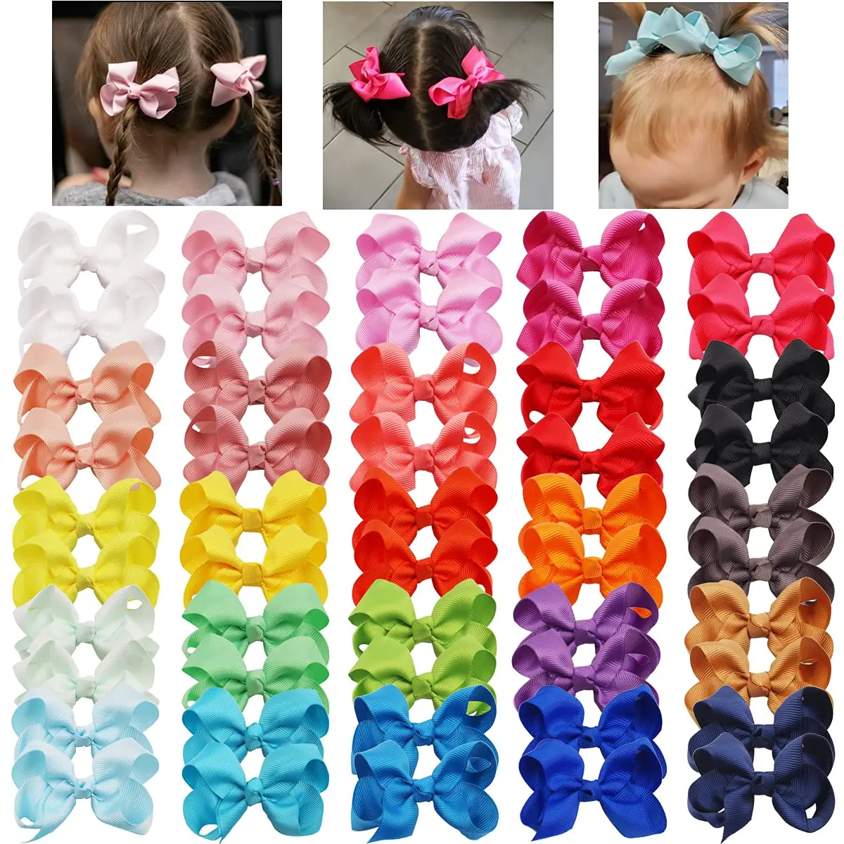 

20PCS Baby Hair Clips 3 Inch Grosgrain Ribbon Hair Bow Alligator Hair Clips Hair Accessories for Infants Support Wholesale