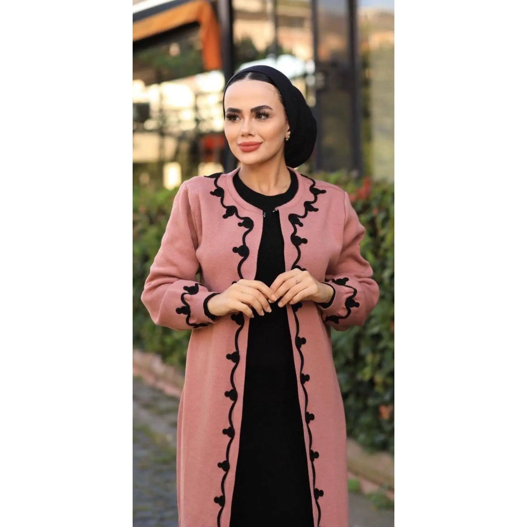 2 Piece Women\'s Set Stipes Patterned Maxi Dress and Long Sleeve Maxi Cardigan Knitted Suit Turkish Quality Muslim Clothing