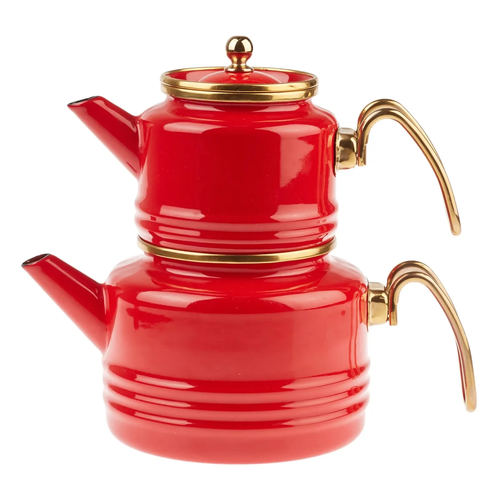 Teapot Enamel Material Medium Sized Kitchen Tool Home Useful Appliances Red And White Colored