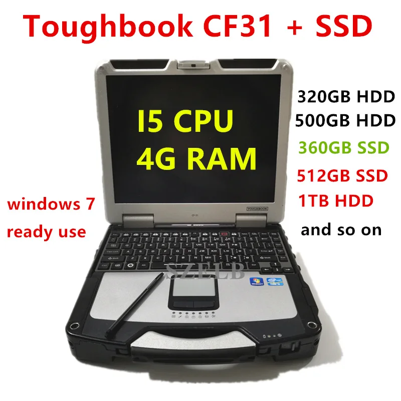 

For Panasonic Toughbook Rugged CF31 laptop core i5 HDD SSD 4G RAM Win7 CF 31 CF-31 for Star C4/C5/C6 Diagnostic tool