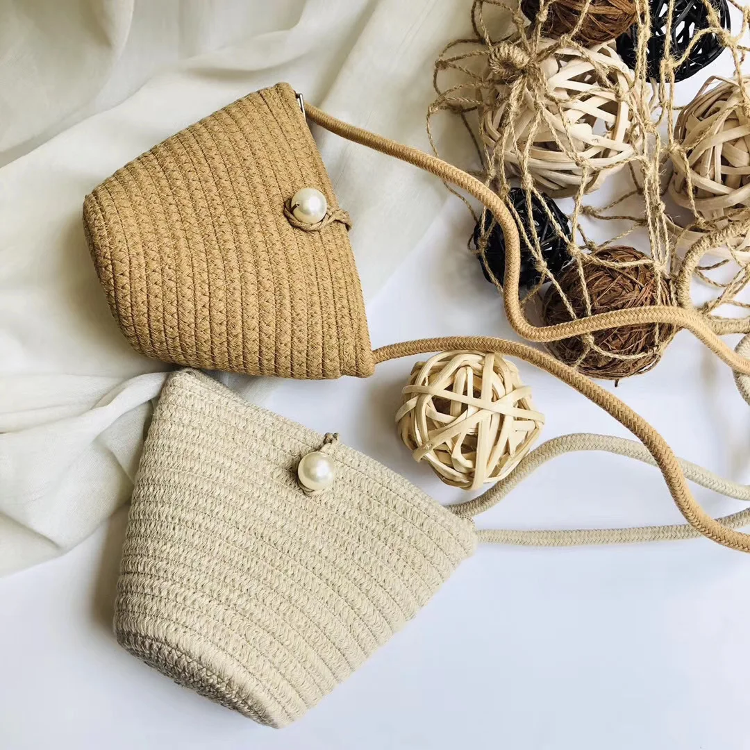 JARYCORN 2022 Hot Sale Zipper Pearl Decoration Bag Cross Shell Grass Woven Cotton Woven Mini Bag For Ladies Girls Women