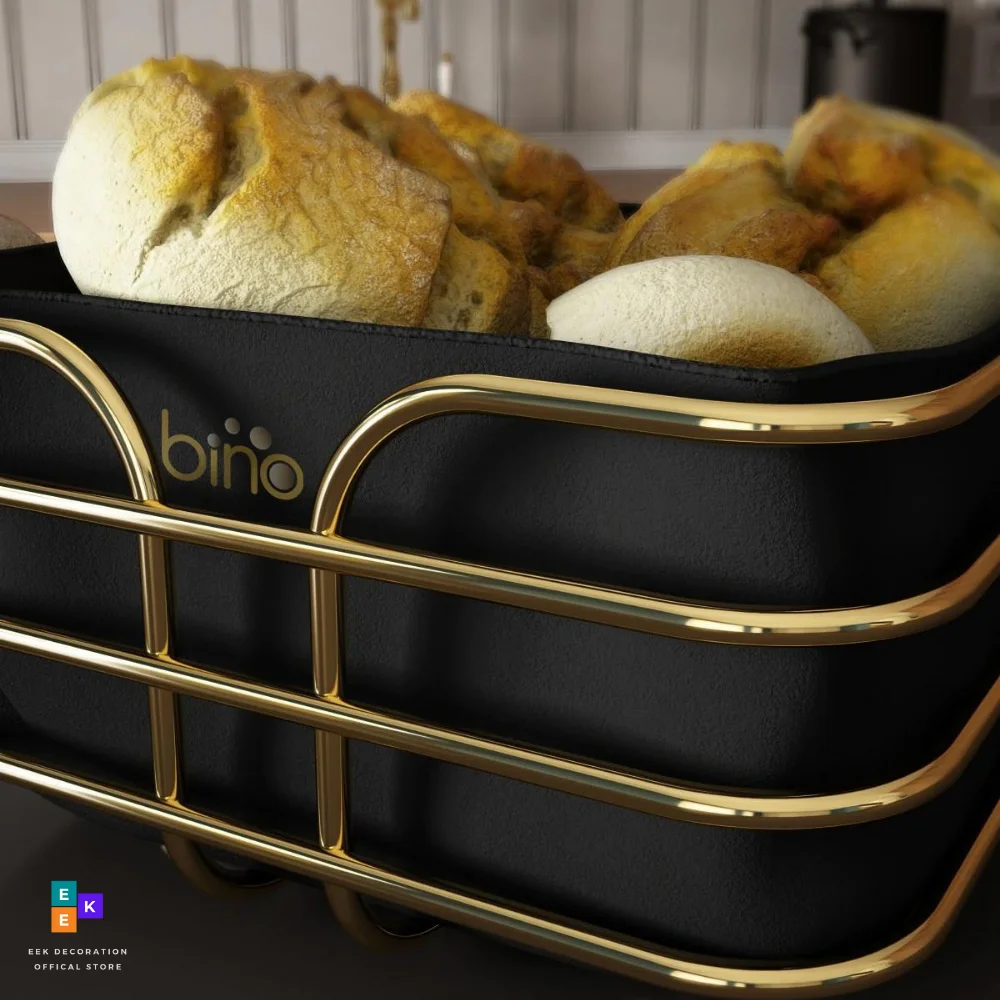 Breadstuff Bread Bin Kitchen Storage Box Luxury Container Metal Basket Multi Purpose Black Stainless Fruit Vessel Modern Gold