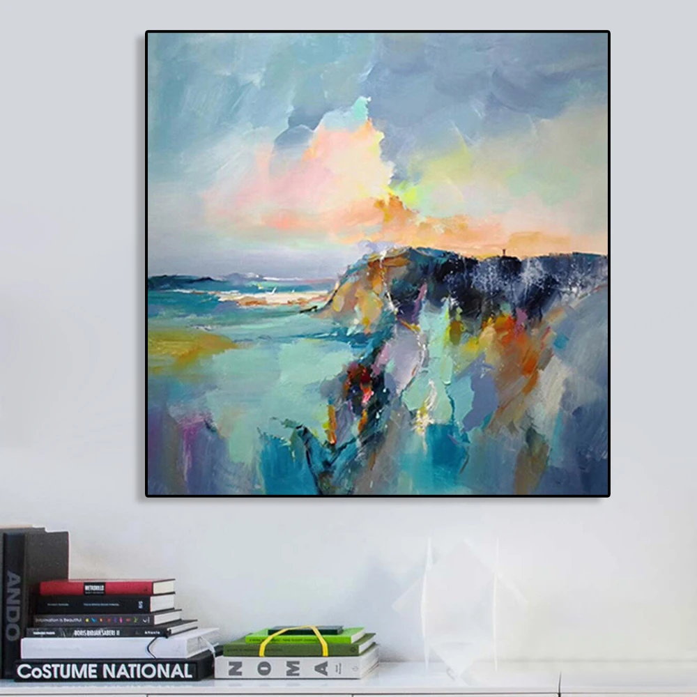 

Abstract Painting Art Colorful Pink Blue Texture Poster Canvas Sea Landscape Prints For Living Room Wall Art Pictures Home Decor