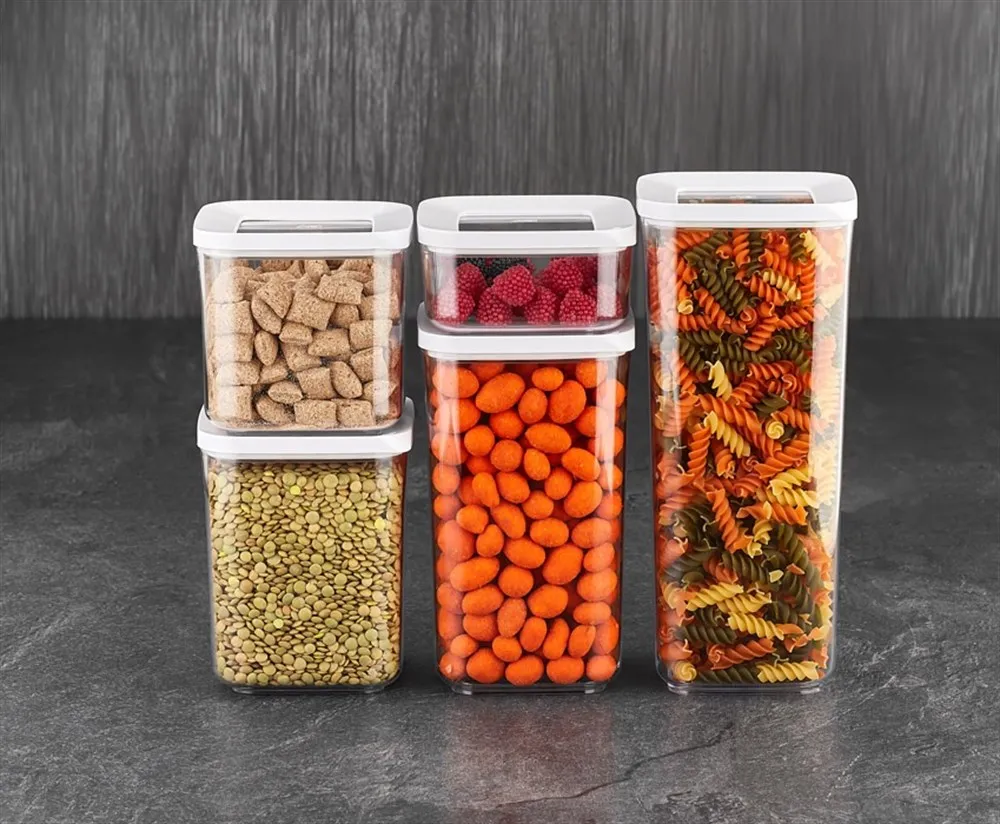 5 Pc High Quality Storage Container Box Kitchen Food Container Set With Vacuum Lid Transparent Airtight Organizer Cereals Tea